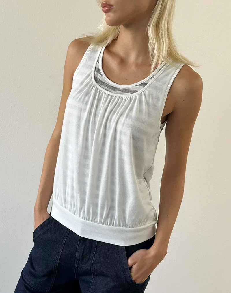 Litzy-Oberteil mit doppelter Lage aus transparentem Jersey mit grauen und weißen Streifen