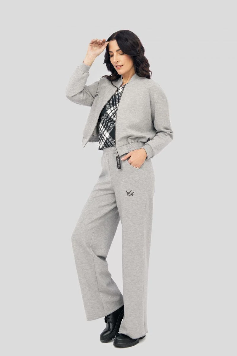 Elegante Soft Stoffhose mit weitem Bein & Strass-Streifen | Bequeme Wide Leg Hose