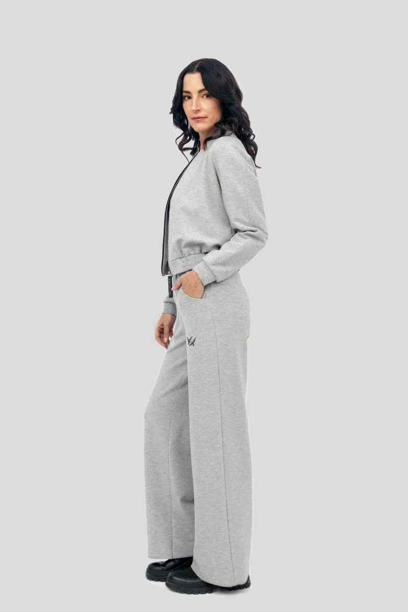 Elegante Soft Stoffhose mit weitem Bein & Strass-Streifen | Bequeme Wide Leg Hose