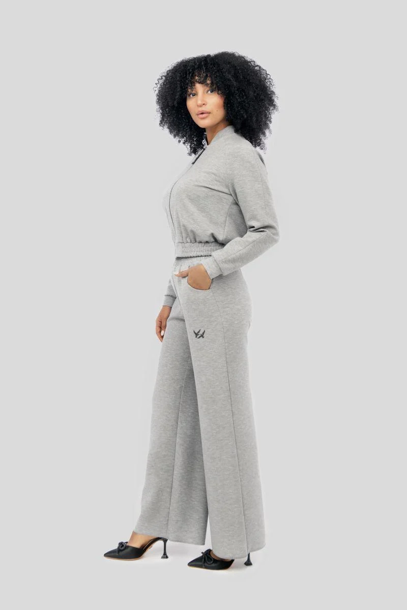 Elegante Soft Stoffhose mit weitem Bein & Strass-Streifen | Bequeme Wide Leg Hose