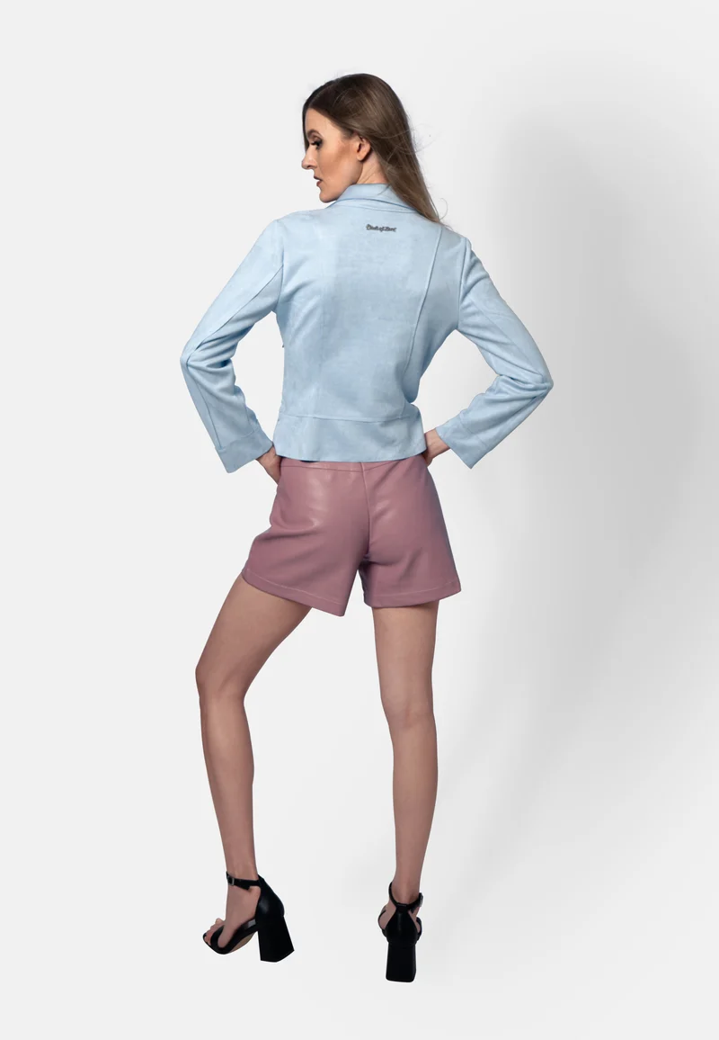 Romy – Kurzjacke aus veganem Wildleder in Eisblau
