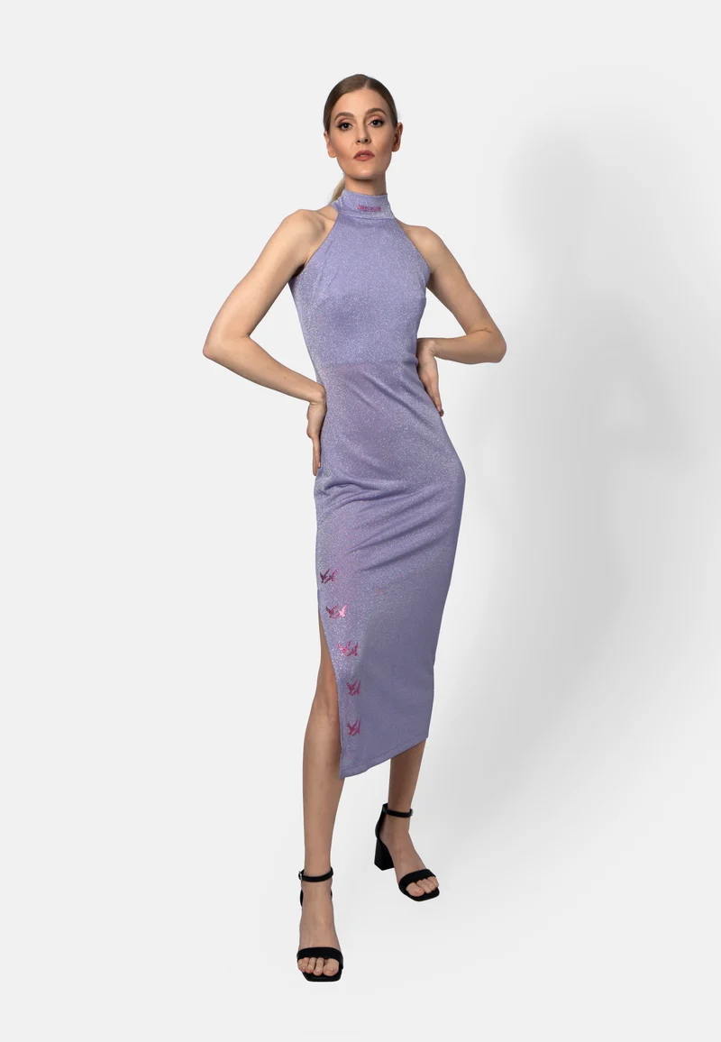 Lilacfarbenes Viskose-Jersey-Midikleid