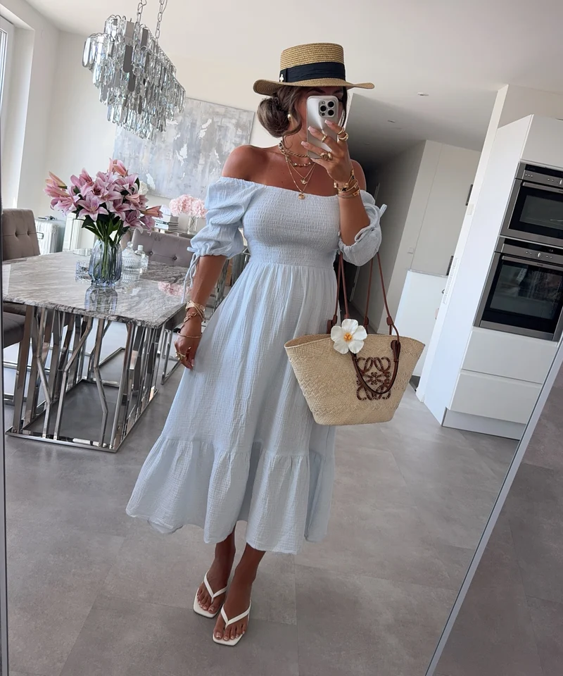 Musselin Kleid Calissa Hellblau