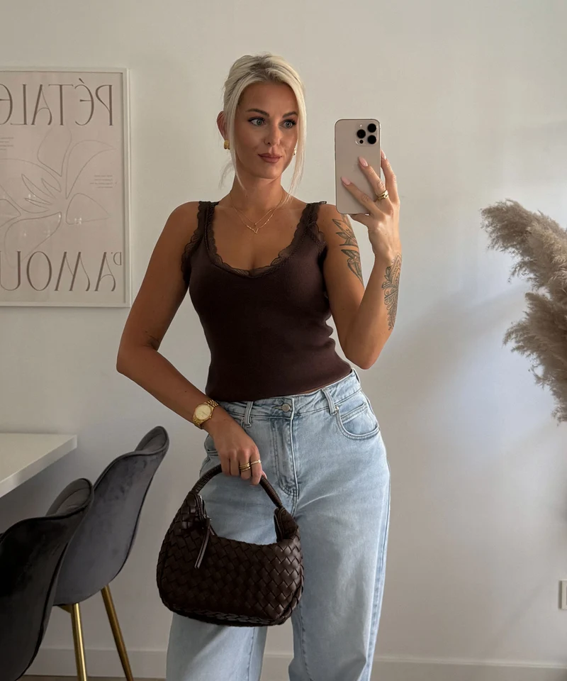 Rip Top mit Spitze Lysa Braun