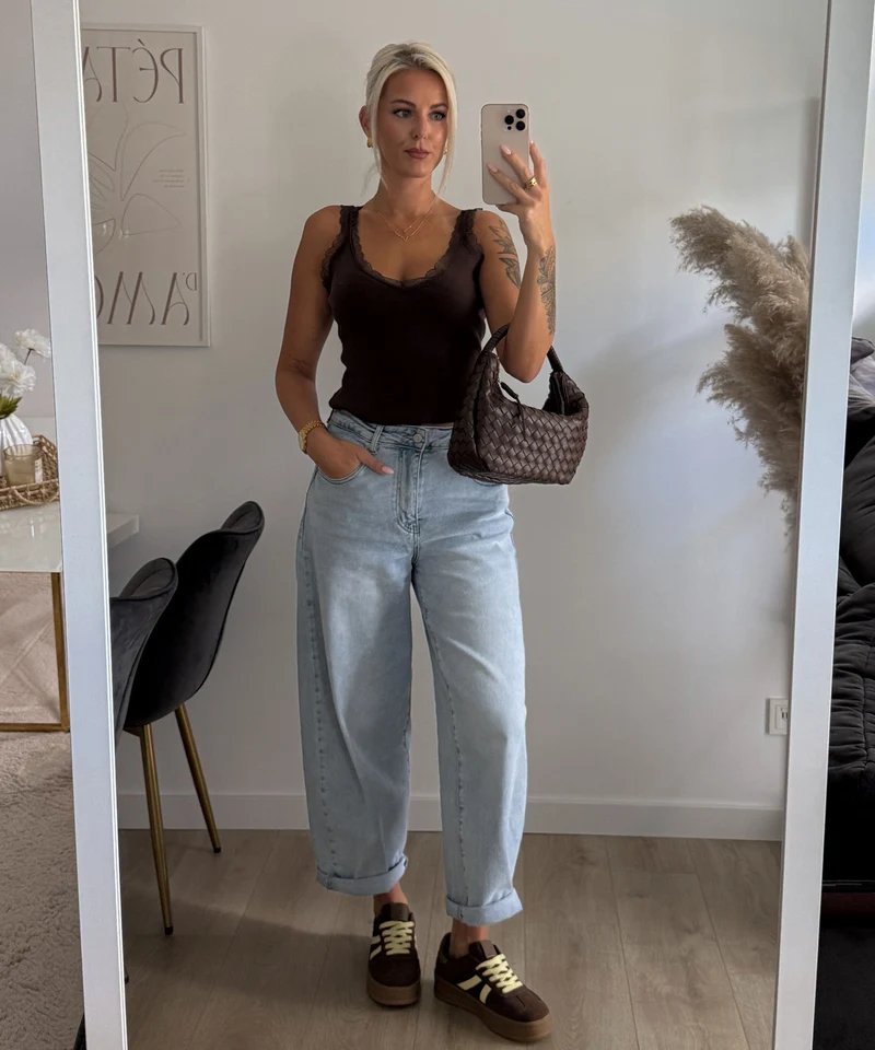 Rip Top mit Spitze Lysa Braun