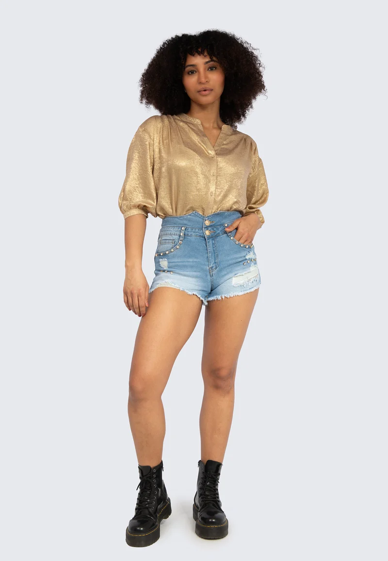 Denim Shorts mit Strasssteinen – High-Waist Jeansshorts für Damen