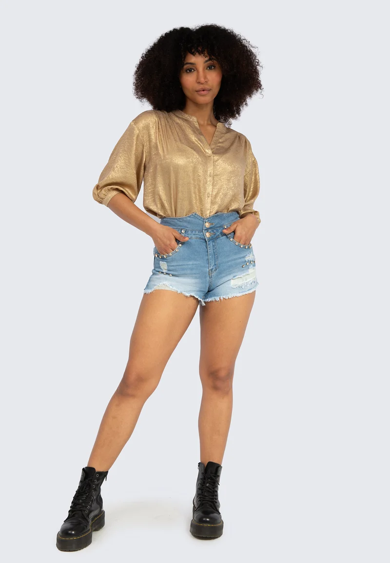 Denim Shorts mit Strasssteinen – High-Waist Jeansshorts für Damen