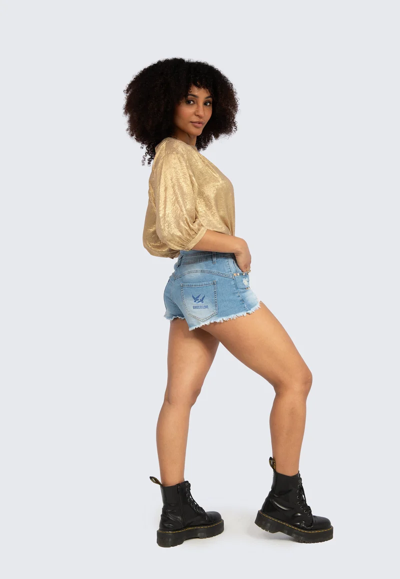 Denim Shorts mit Strasssteinen – High-Waist Jeansshorts für Damen