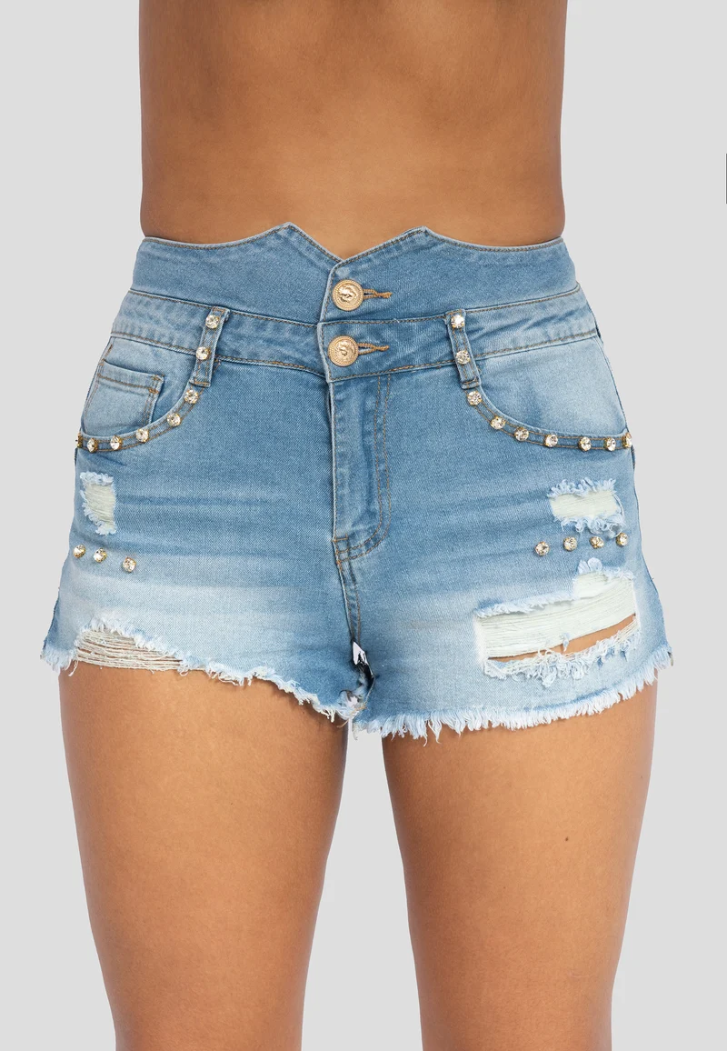 Denim Shorts mit Strasssteinen – High-Waist Jeansshorts für Damen
