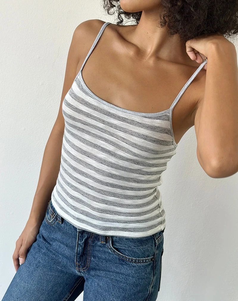 Jasila-Weste aus transparentem Jersey mit grauen und weißen Streifen