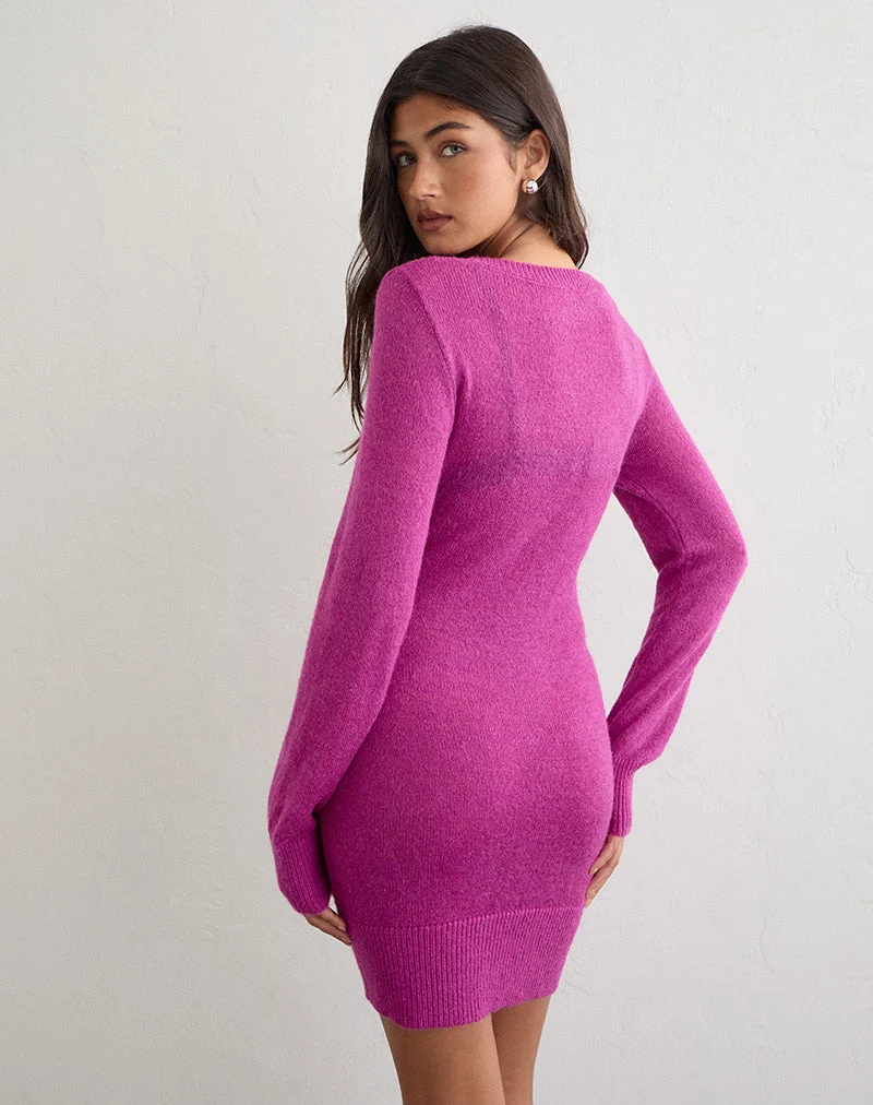 Haniko Minikleid aus transparentem Strick in Fuchsia