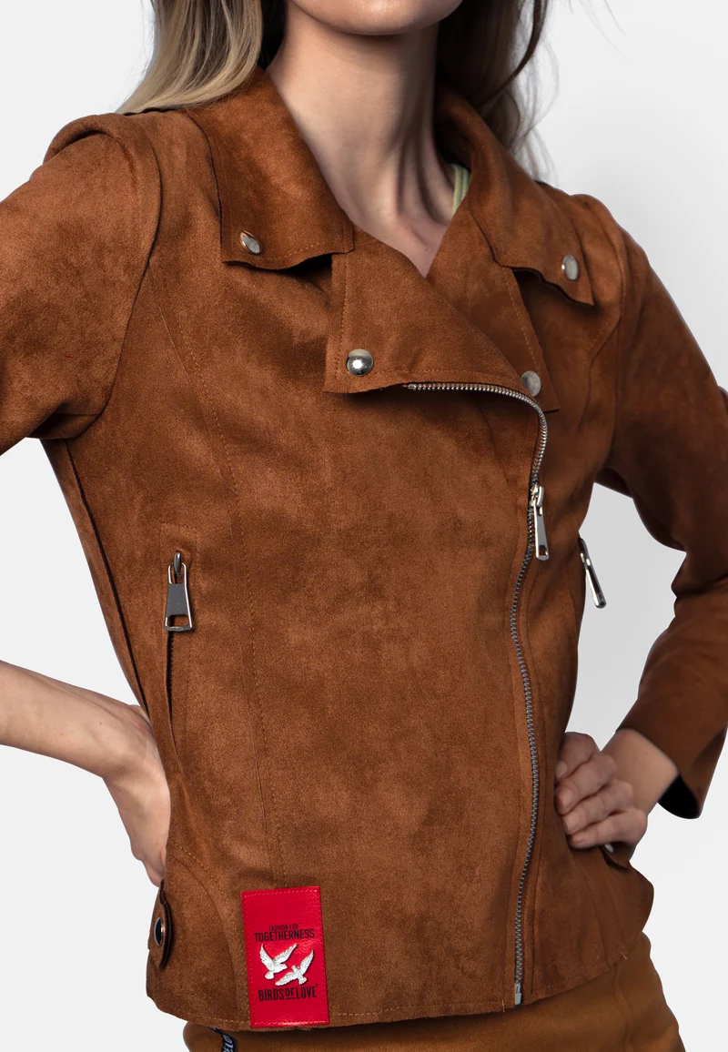 Romy – Kurzjacke aus veganem Wildleder in Kupferbraun