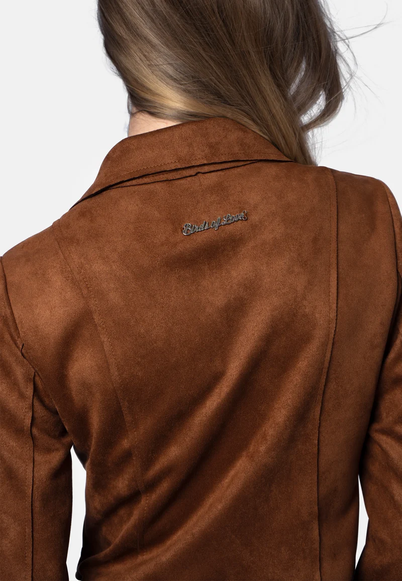 Romy – Kurzjacke aus veganem Wildleder in Kupferbraun