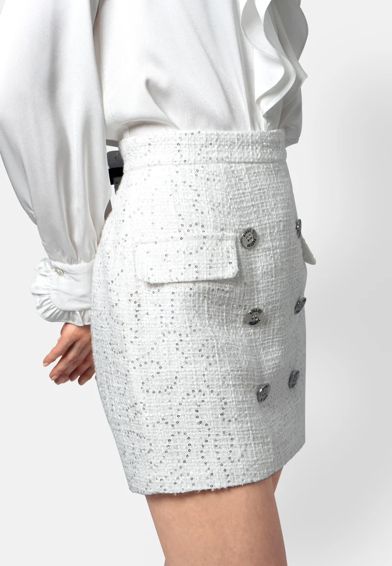 Claire – Weiße Tweed-Minirock mit Pailletten