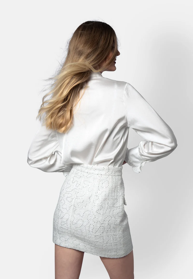 Claire – Weiße Tweed-Minirock mit Pailletten