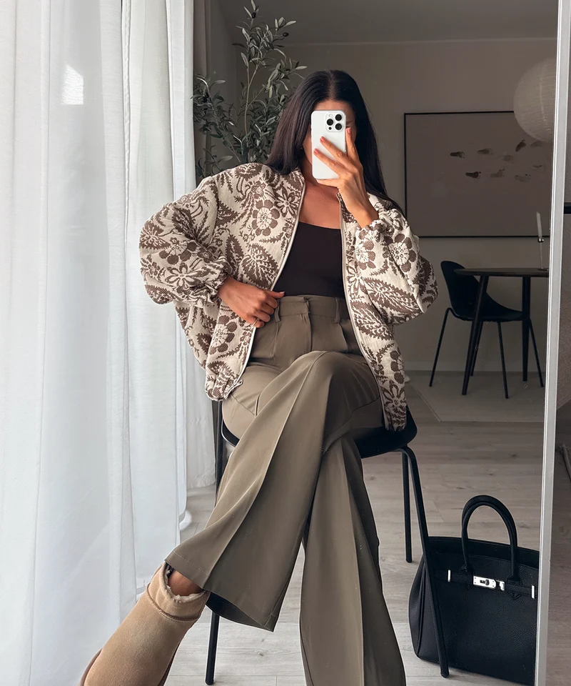 Jacke Flower Braun