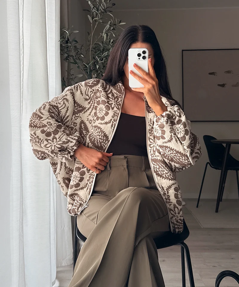 Jacke Flower Braun