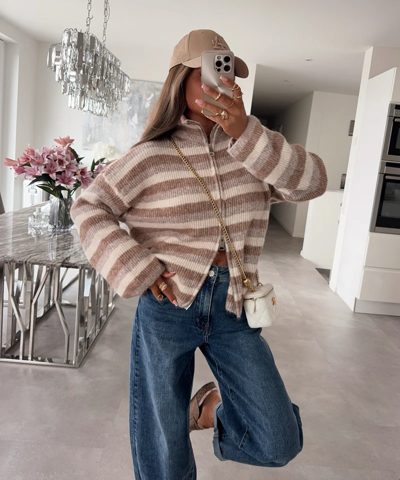 Zip Strickjacke Vianne Taupe