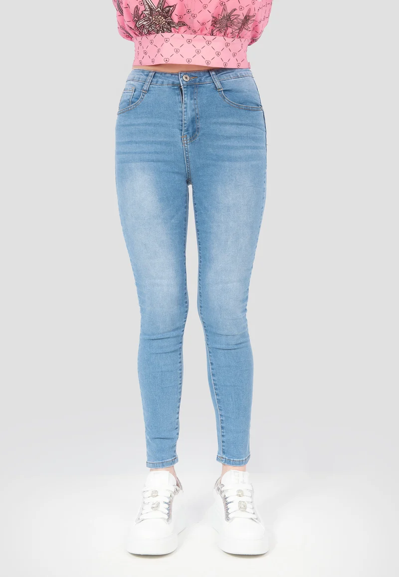 Skinny Stretch Jeans mit Strassflügeln – High-Waist Jeans für Damen