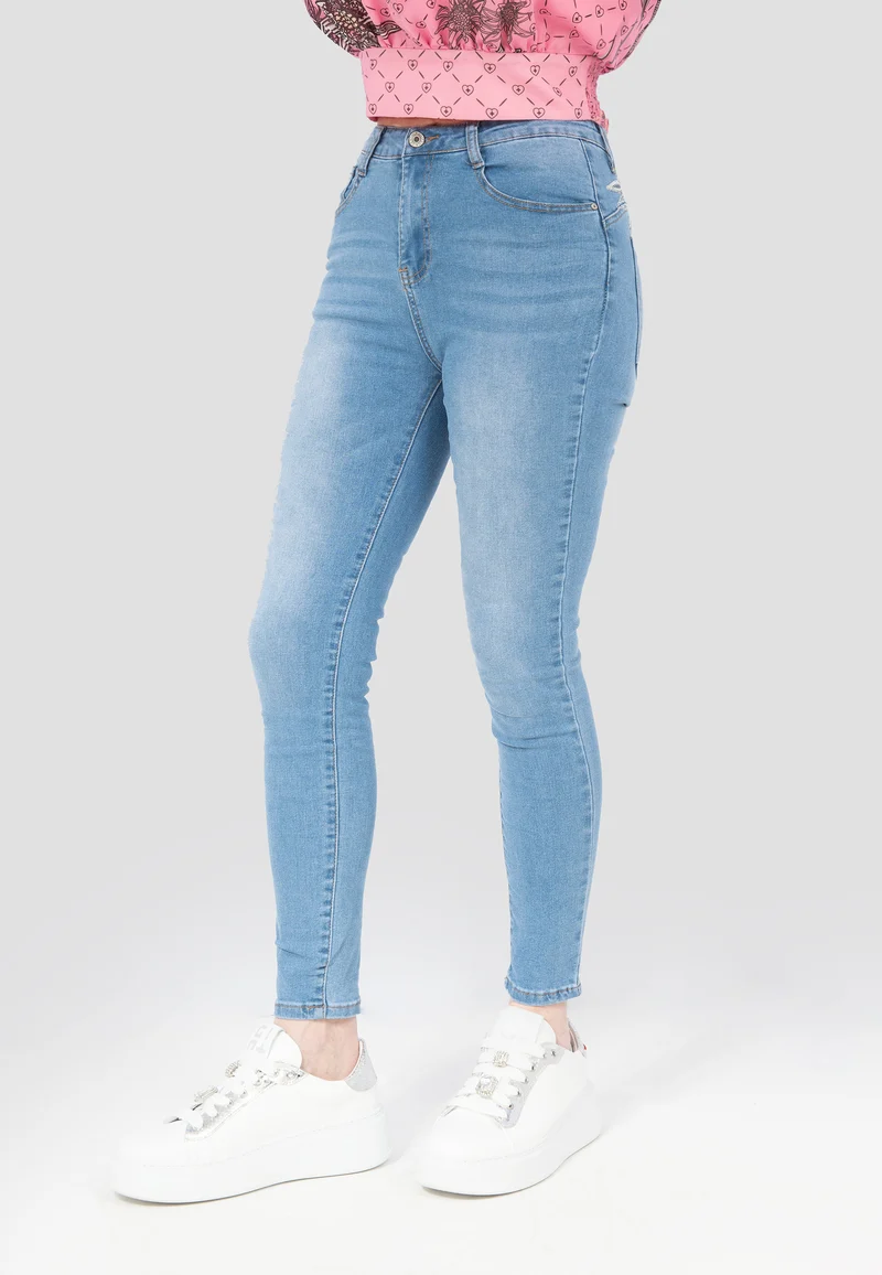 Skinny Stretch Jeans mit Strassflügeln – High-Waist Jeans für Damen