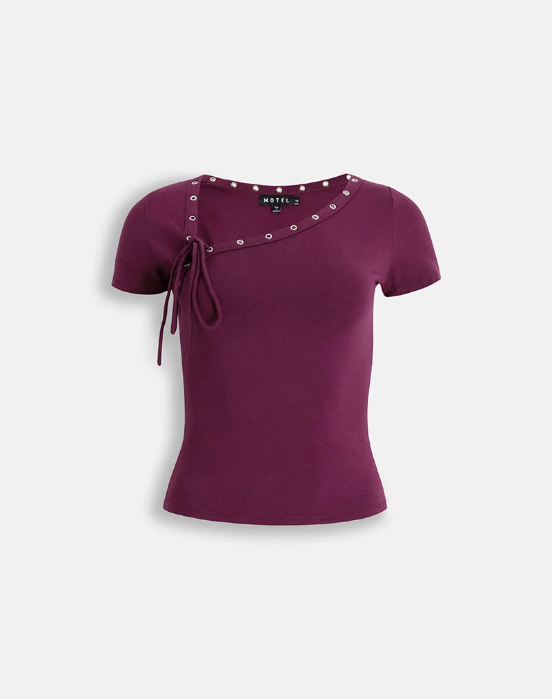 Sudata-Oberteil mit Schnürung aus Rayon-Jersey, Deep Purple