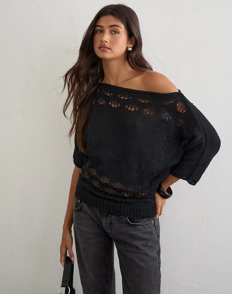 Damini Off-Shoulder-Strickoberteil in Schwarz