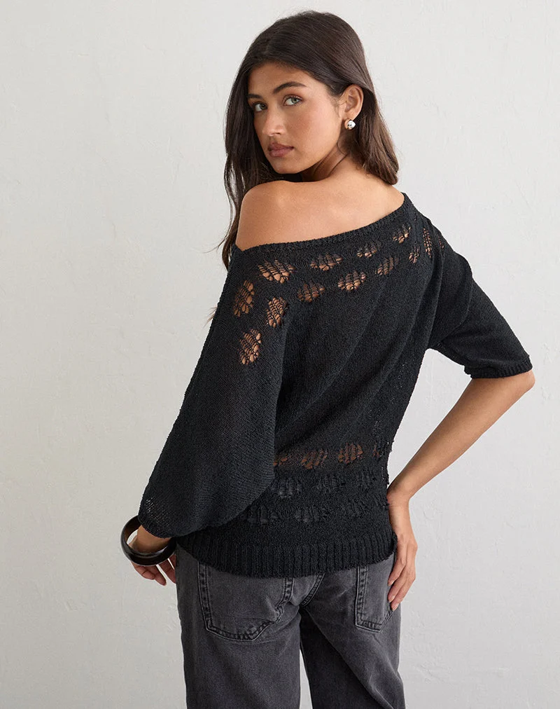 Damini Off-Shoulder-Strickoberteil in Schwarz