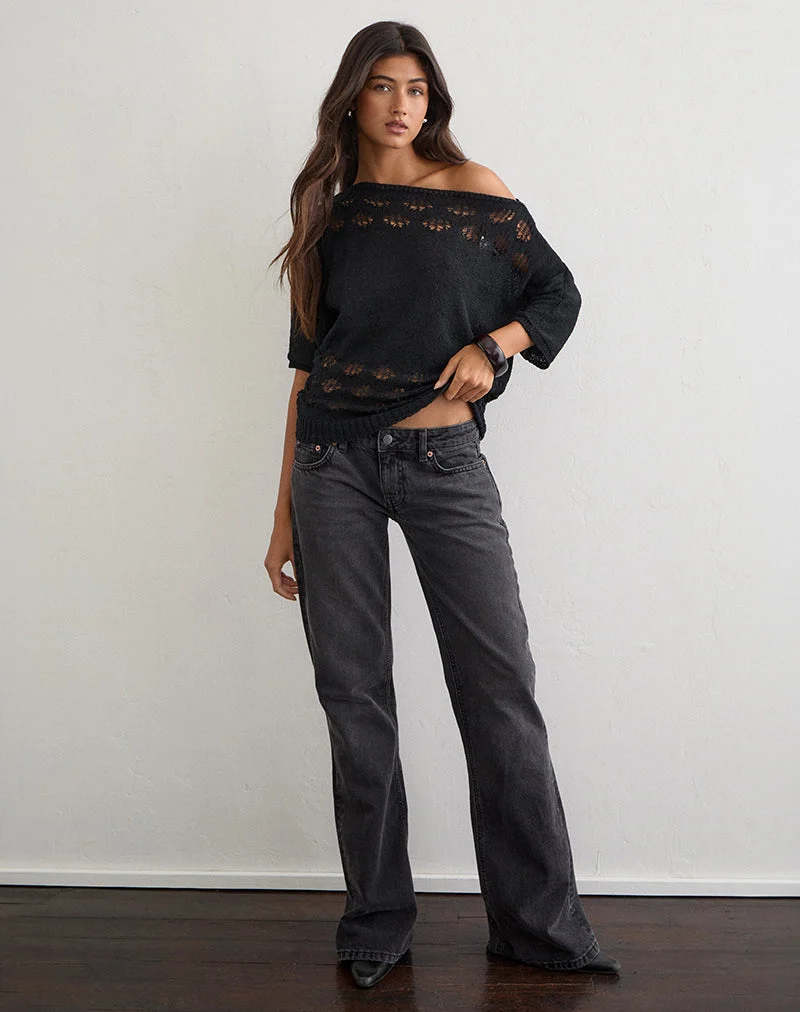 Damini Off-Shoulder-Strickoberteil in Schwarz