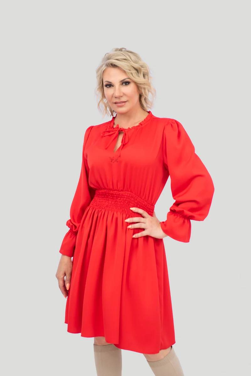 Elegantes Damen-Kleid in Rot mit Taillengürtung | Verspielt & Feminin | Birds of Love