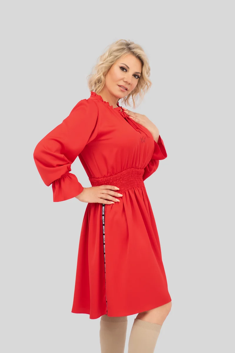 Elegantes Damen-Kleid in Rot mit Taillengürtung | Verspielt & Feminin | Birds of Love