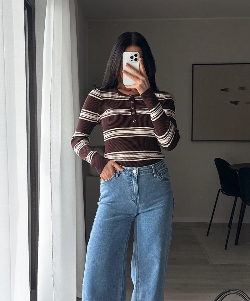 Stretch Mid Waist Wide Leg Jeans Zerra Blau