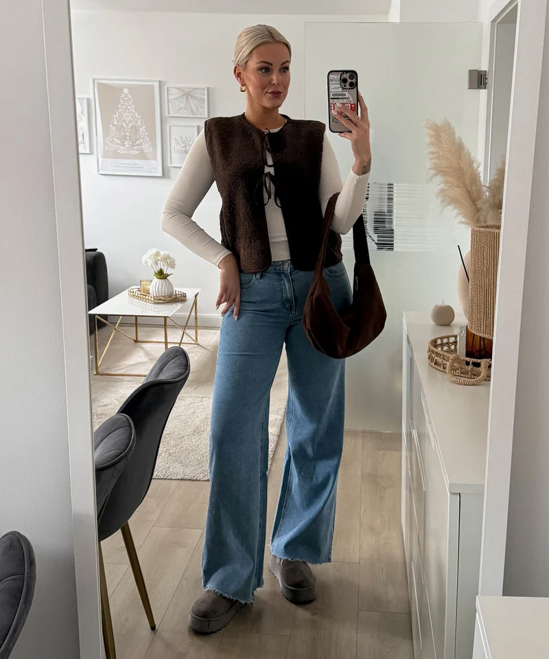 Stretch Mid Waist Wide Leg Jeans Zerra Blau