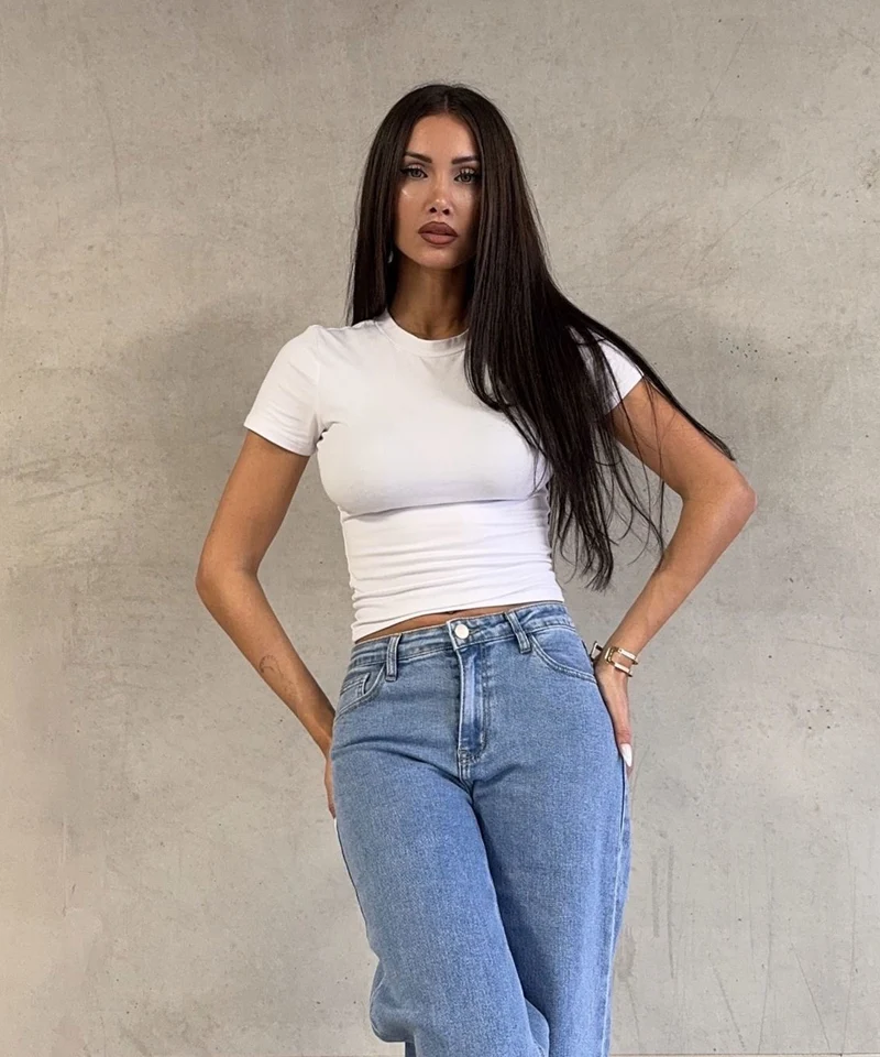 Stretch Mid Waist Wide Leg Jeans Zerra Blau
