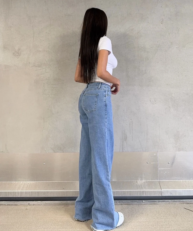 Stretch Mid Waist Wide Leg Jeans Zerra Blau