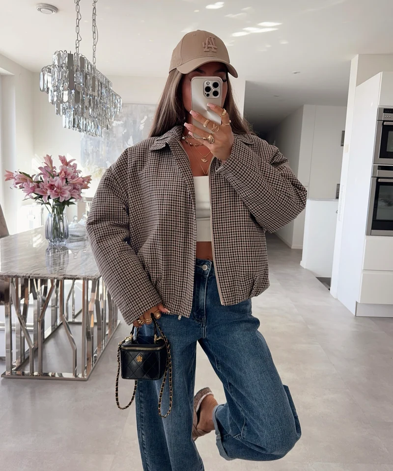 Karojacke Marla Braun Beige