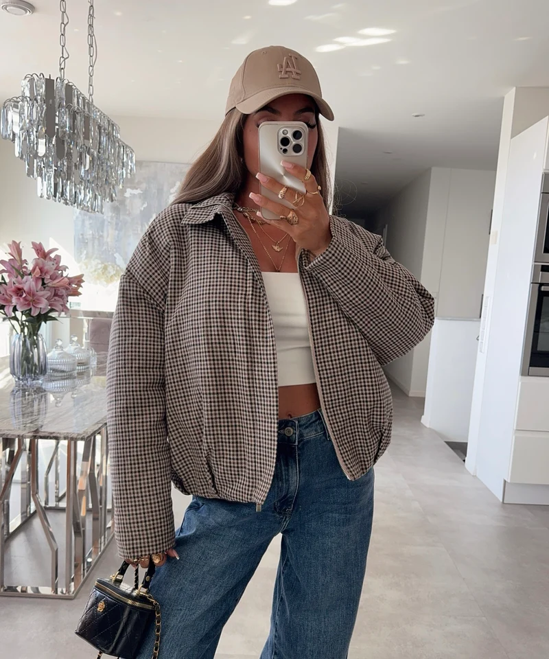 Karojacke Marla Braun Beige