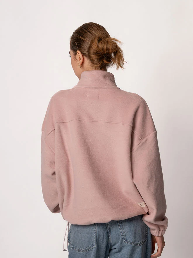 Half-Zip FRIDA – weicher Baumwoll-Fleecepullover in Dusty Pink