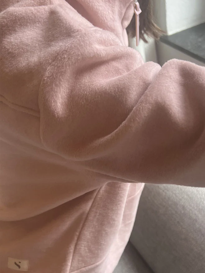 Half-Zip FRIDA – weicher Baumwoll-Fleecepullover in Dusty Pink