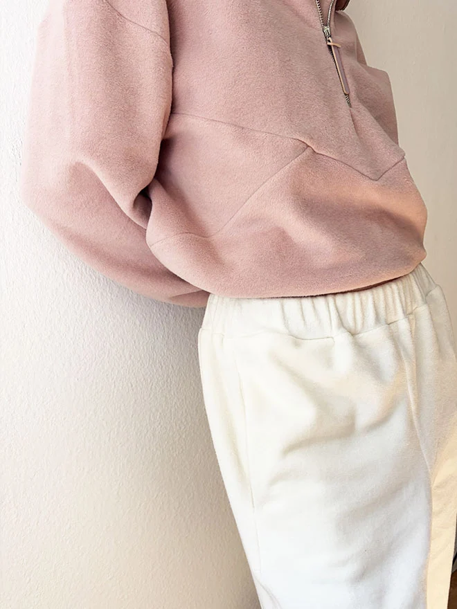 Half-Zip FRIDA – weicher Baumwoll-Fleecepullover in Dusty Pink