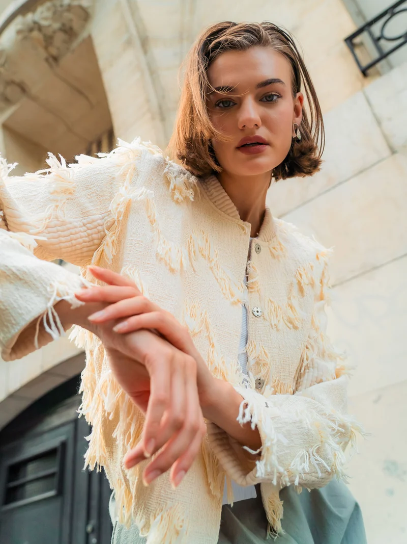 Blouson WAVE - Jacke mit Wellenmuster in Ecru