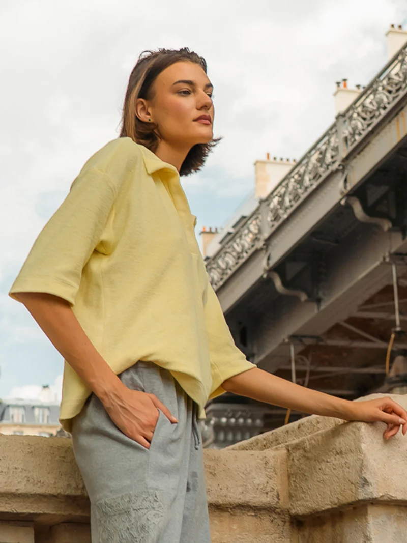 MIA Shirt aus weichem Frottée in soft yellow