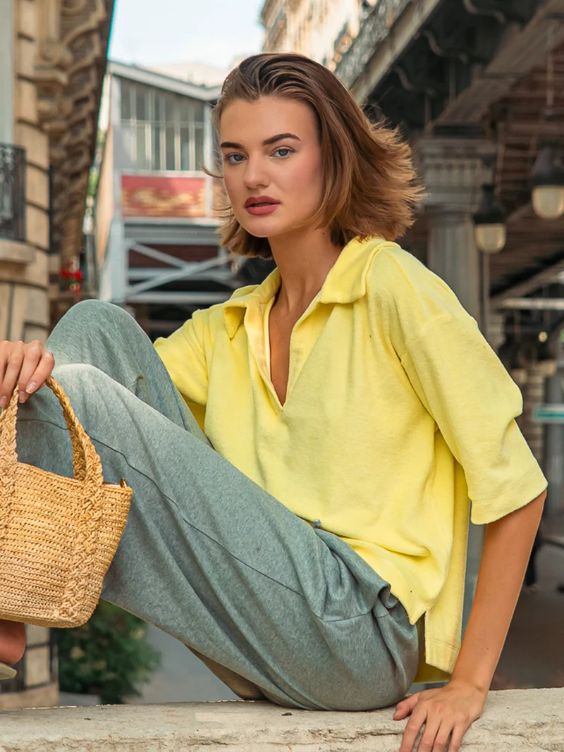 MIA Shirt aus weichem Frottée in soft yellow