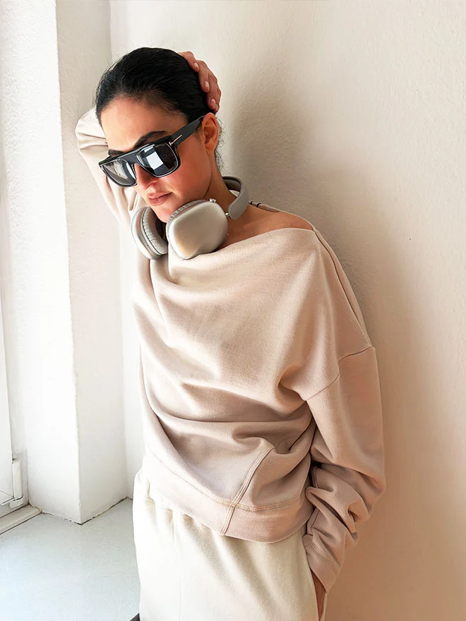 Sweatshirt LUNA aus edlem Kaschmir-Mix in Almond