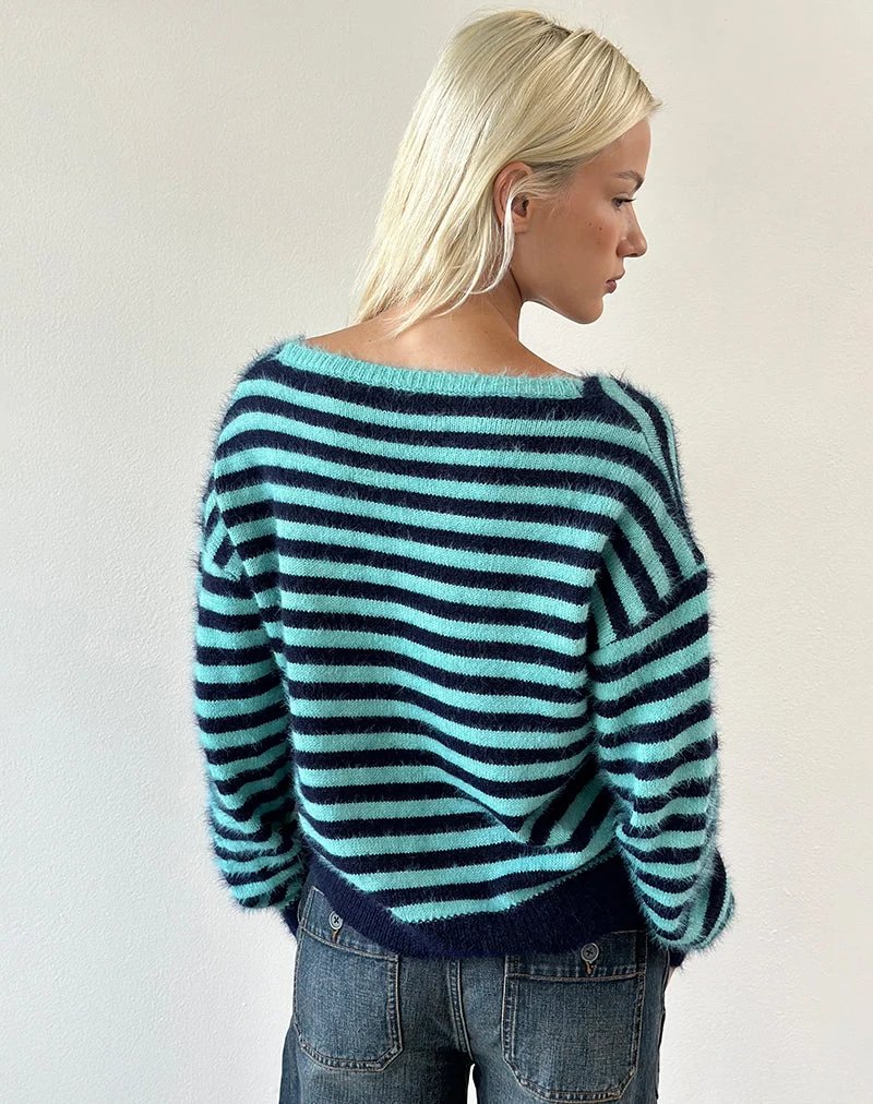 Zalo-Pullover aus Strick mit Streifen in Hellblau und Marineblau