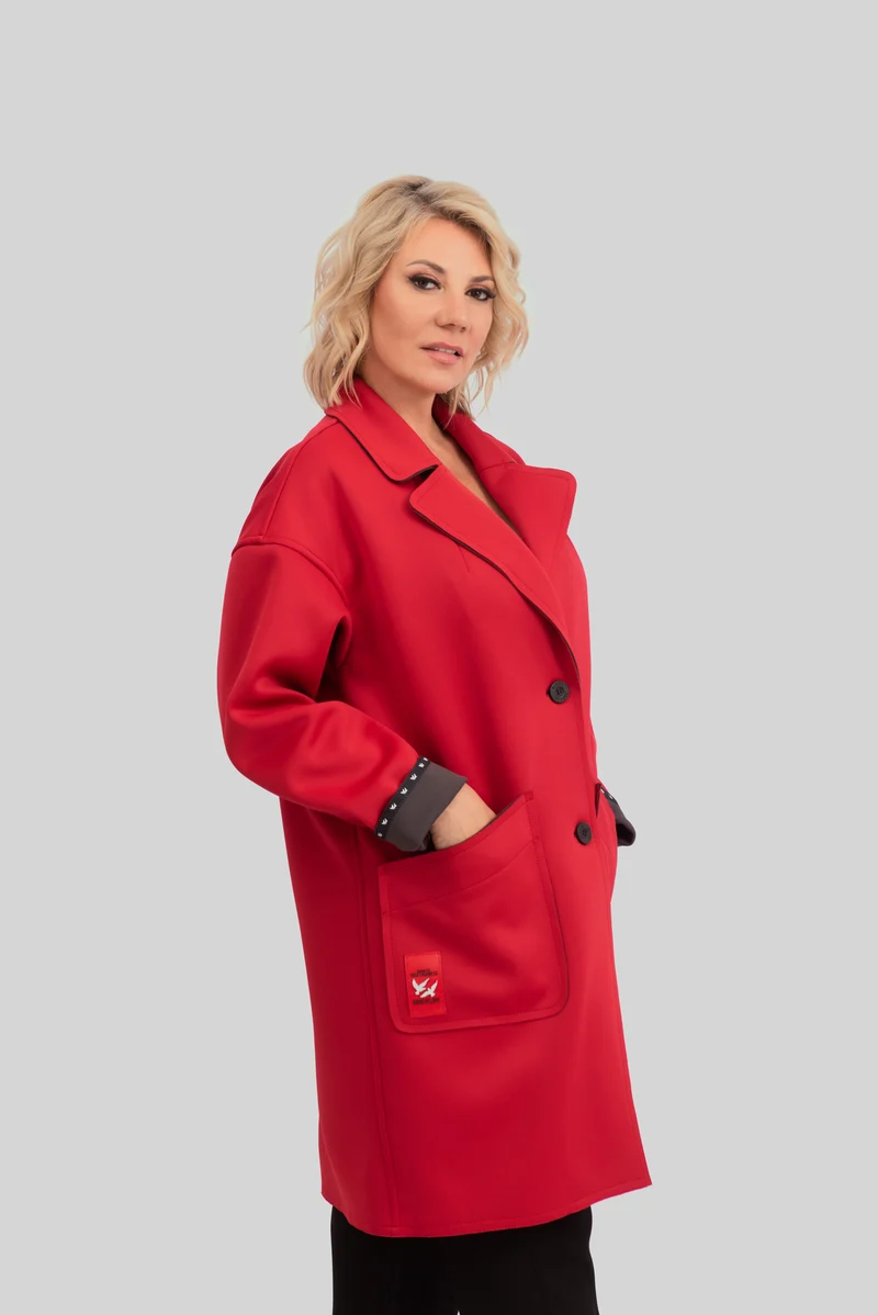 Eleganter Damen-Mantel im Oversized-Schnitt | Weinrot