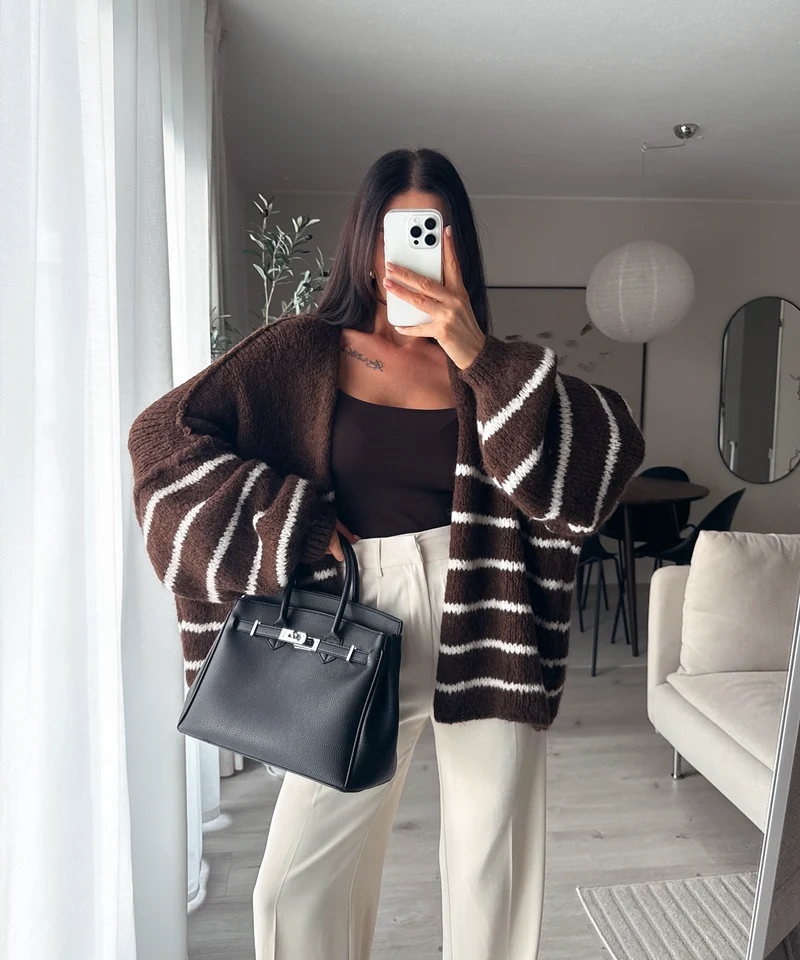Cardigan Ray gestreift Dunkelbraun