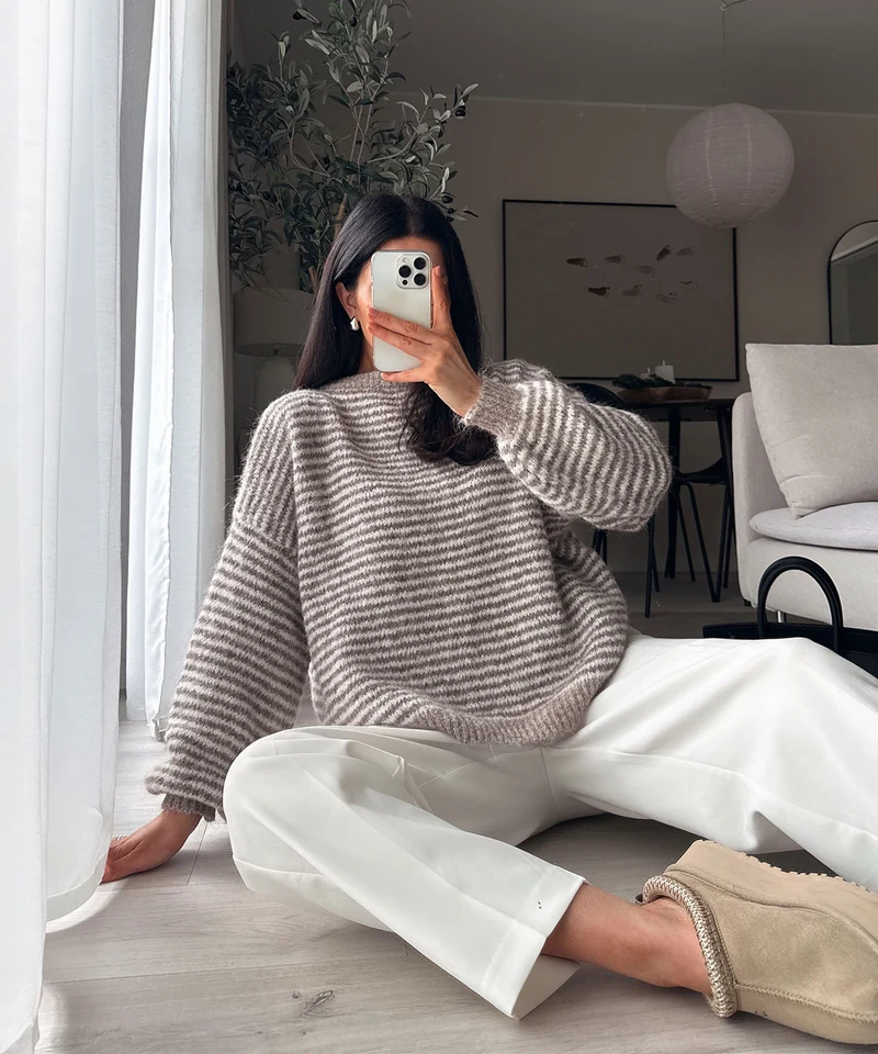 Strickpullover Nero Streifen Taupe