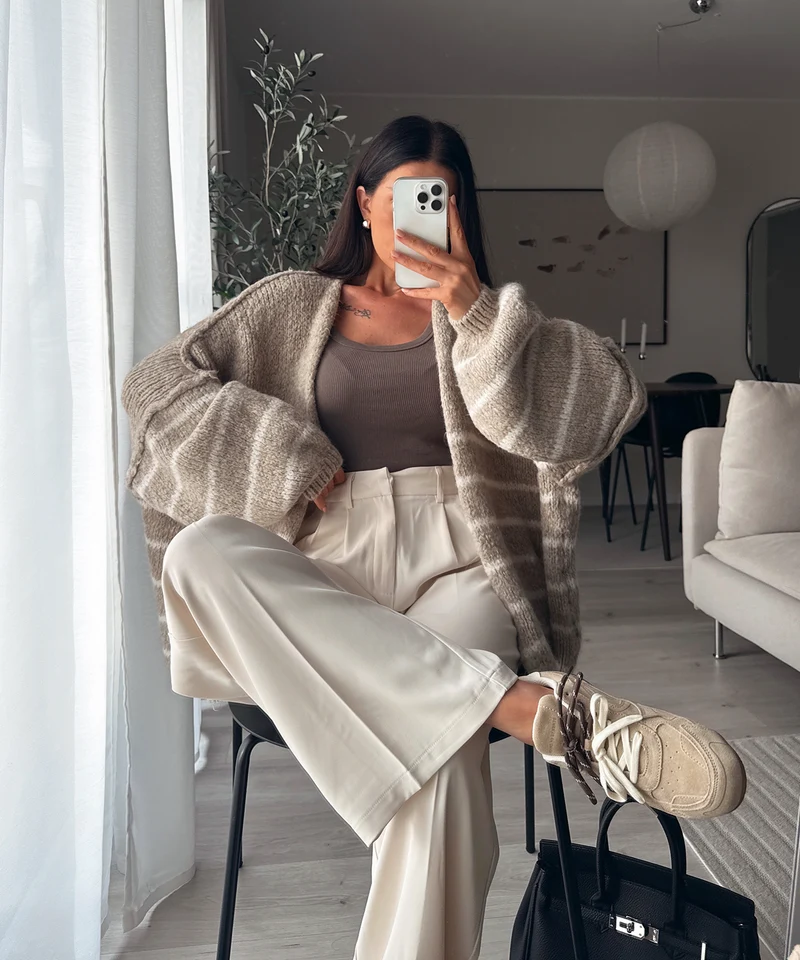 Cardigan Ray gestreift Taupe