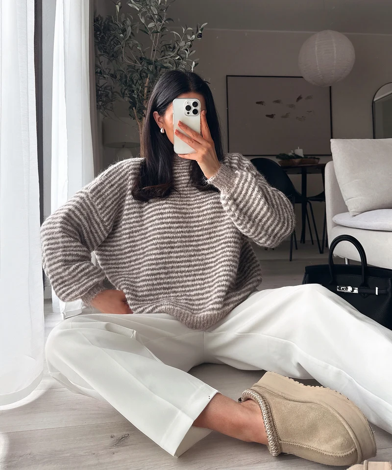 Strickpullover Nero Streifen Taupe