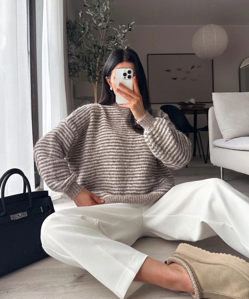 Strickpullover Nero Streifen Taupe